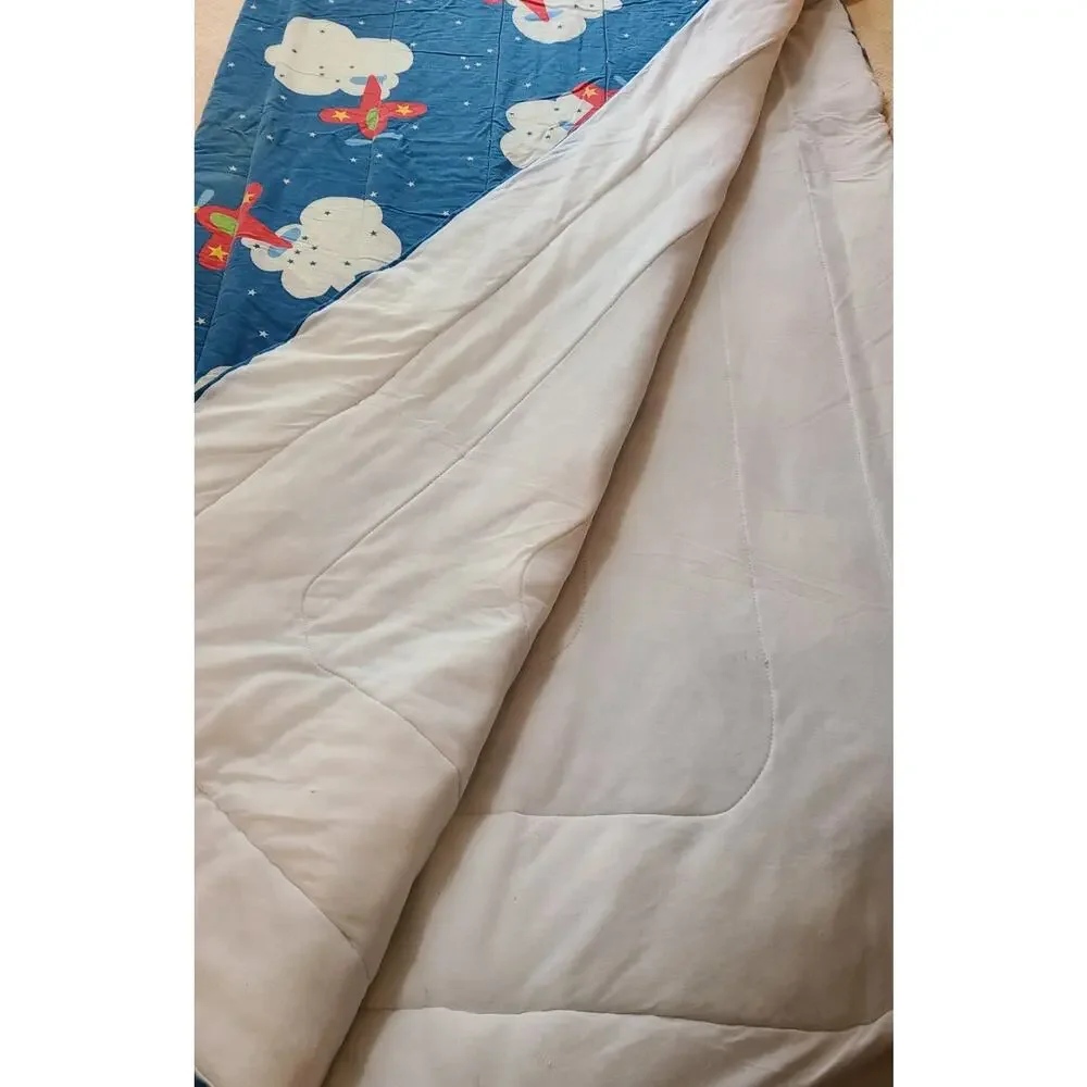 Vtg 80s 90s Comforter Twin Airplanes Clouds Primary Colors 74